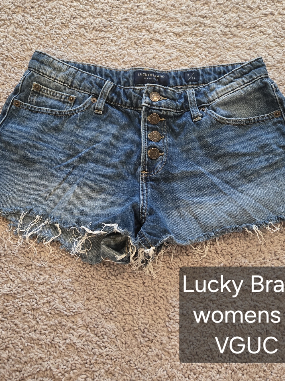 Lucky Brand Distressed Blue Denim Button-Front Shorts